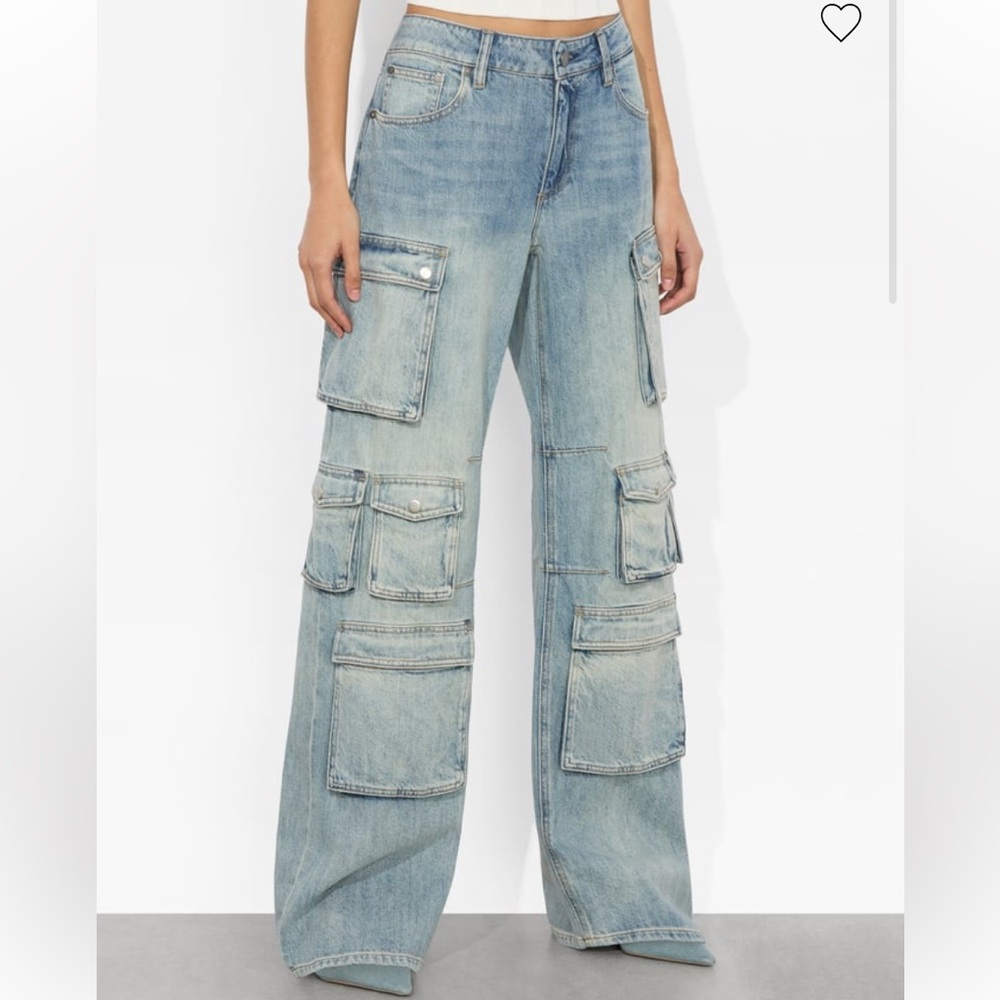 Alice + Olivia Light Blue Wide Leg Cargo Jeans sz 24 - Picture 3 of 12